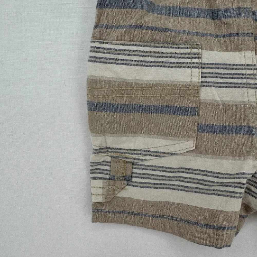 OshKosh B'gosh Shortalls Kids Size 9M Tan Blue Striped Vestbak Cotton Overalls